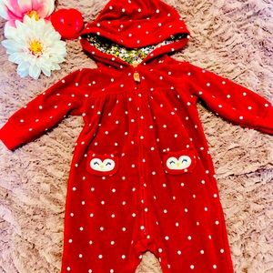 Carter's 6 mos. fleece lined polka dot body suit